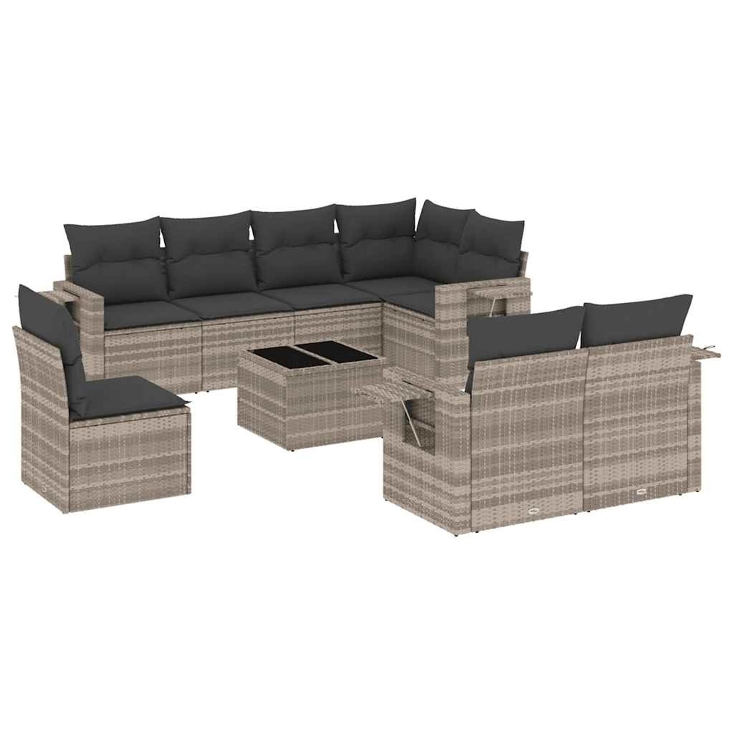 vidaXL 9-Tlg Garten-Sofagarnitur mit Kissen Hellgrau Poly Rattan 3252789 günstig online kaufen