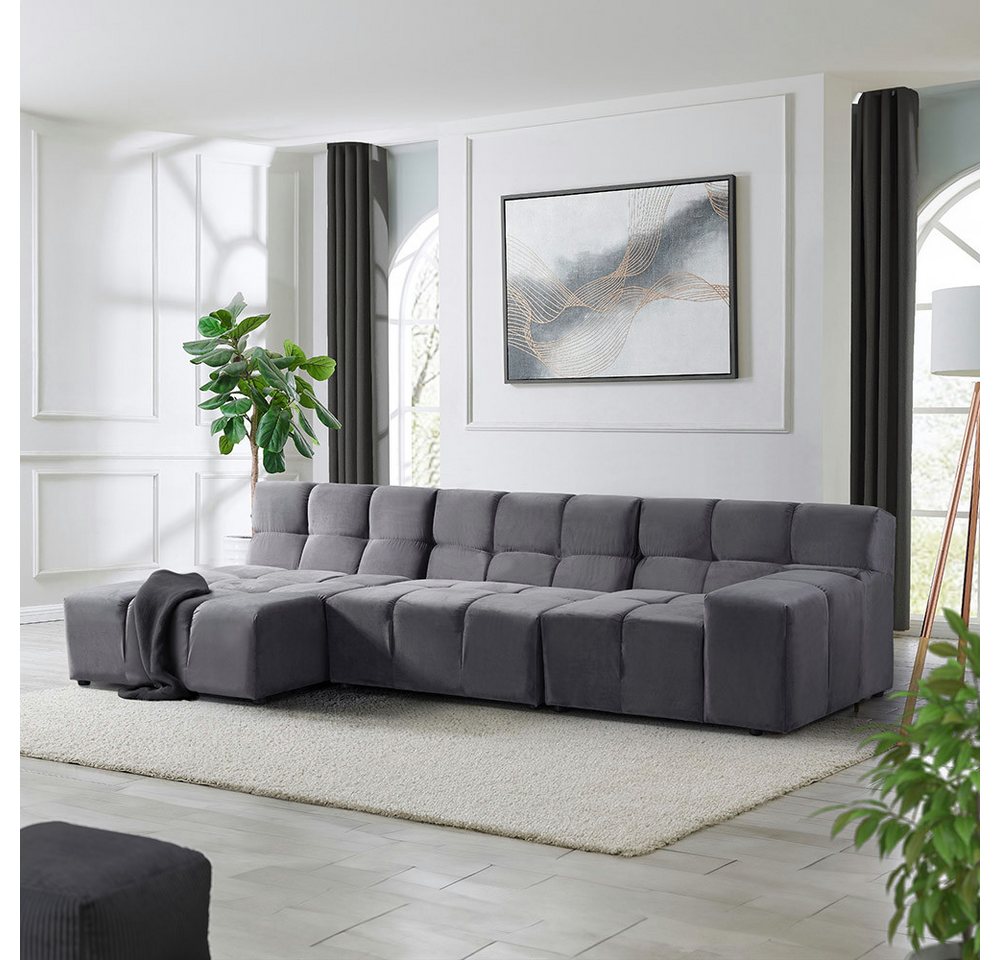 HOME DELUXE Sofa ORLENA - 306 x 75 x 148 cm, Links Anthrazit, Ecksofa, Samt günstig online kaufen