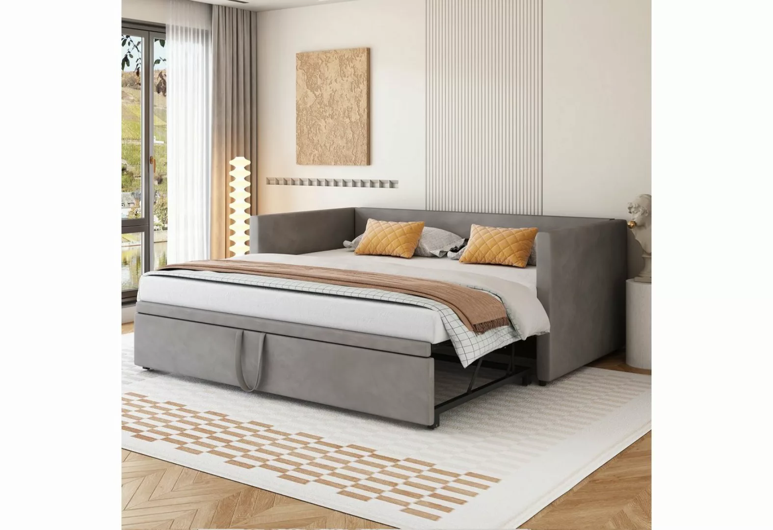 OKWISH Bett Polsterbett Ausziehbares Schlafsofa (Multifunktionsbett aus hau günstig online kaufen