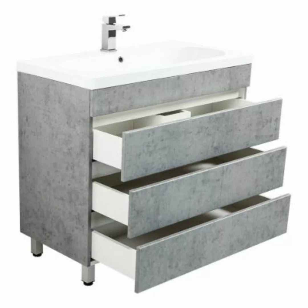 Lomadox Stand-Waschtisch Set mit 90cm Waschbecken in Beton Optik KODIAK-02 günstig online kaufen