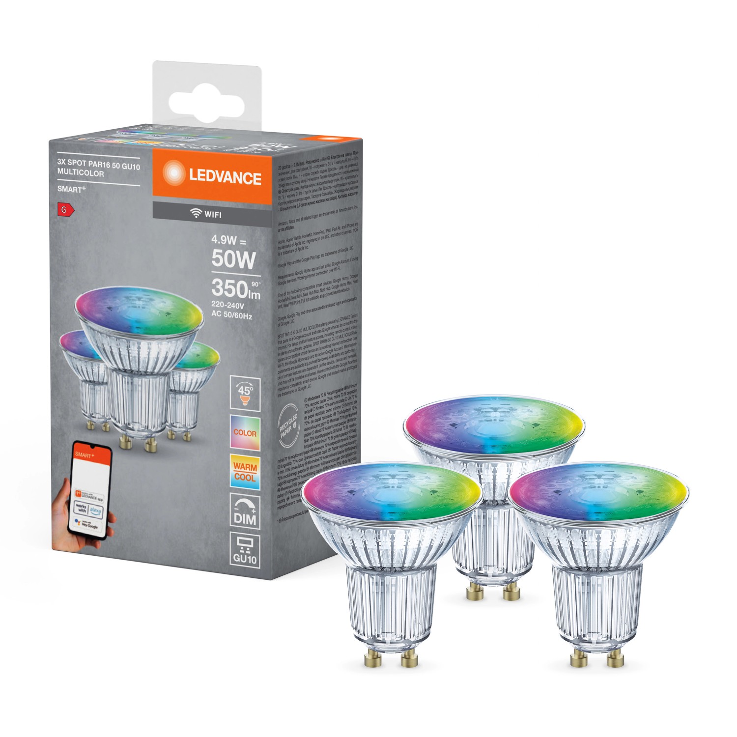 LEDVANCE SMART+ WiFi SPOT GU10 Multicolour 50 45 ° 4.9 W/2700…6500 K GU10 - günstig online kaufen
