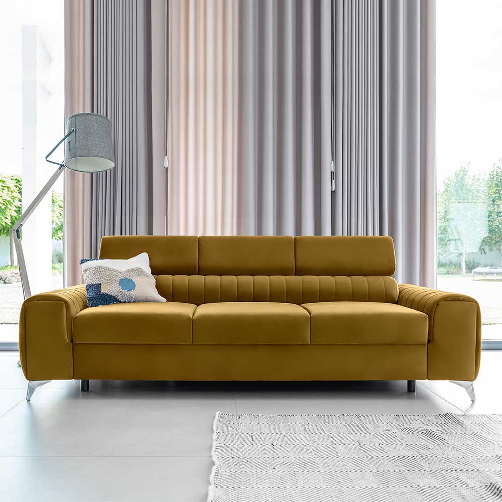 Sofa Couch in Senfgelb aus Velours günstig online kaufen