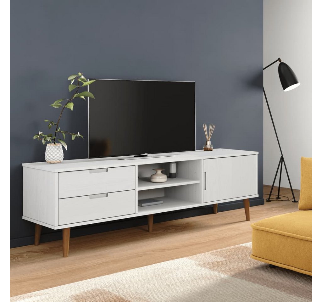 vidaXL TV-Schrank TV-Schrank Weiß 158x40x49 cm Massivholz Kiefer TV-Lowboar günstig online kaufen