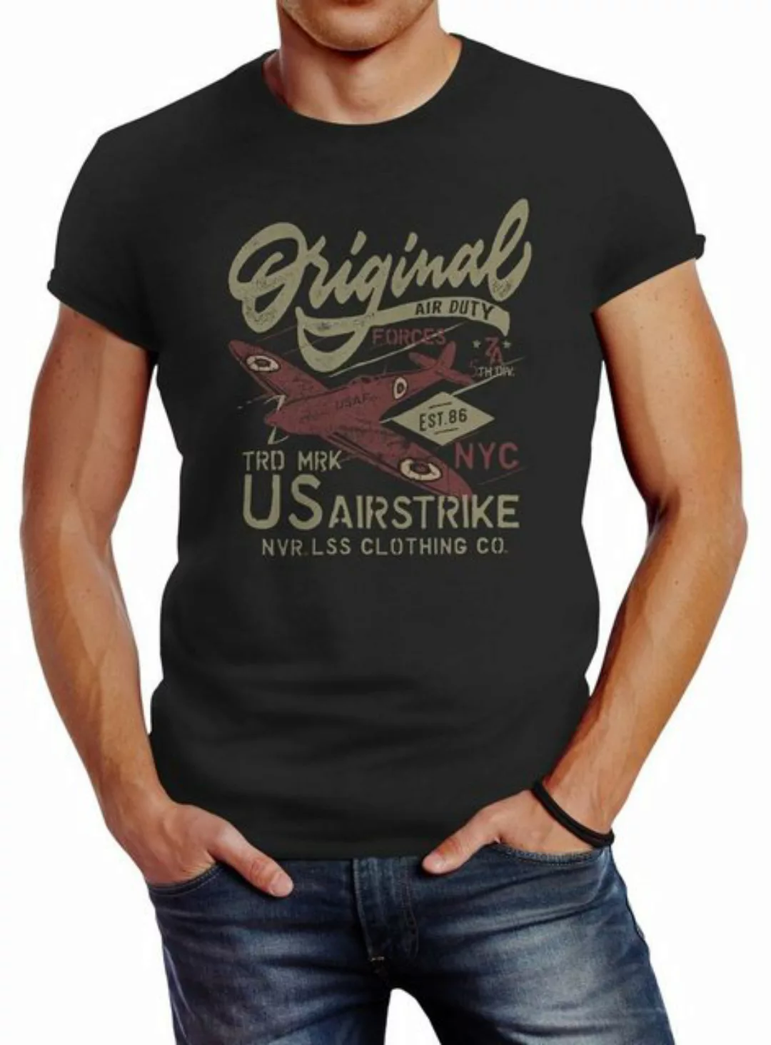 Neverless Print-Shirt Herren T-Shirt US Airforce Army Motiv Spitfire Flugze günstig online kaufen