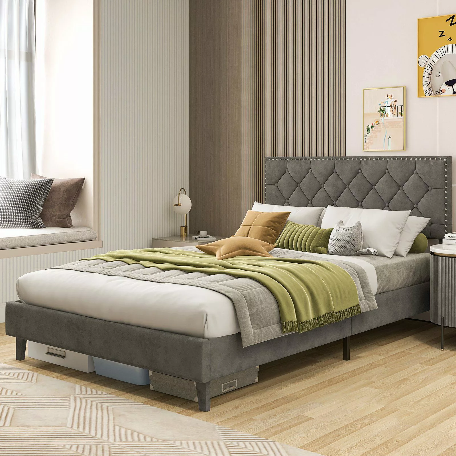 COSTWAY Polsterbett Doppelbett, mit Lattenrost & günstig online kaufen
