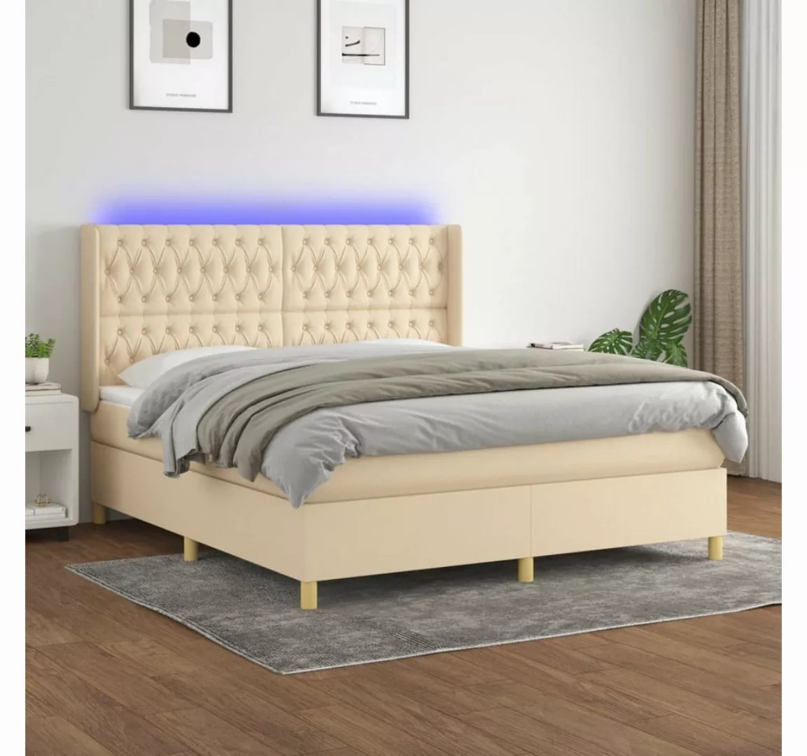 vidaXL Boxspringbett Boxspringbett mit Matratze LED Creme 180x200 cm Stoff günstig online kaufen