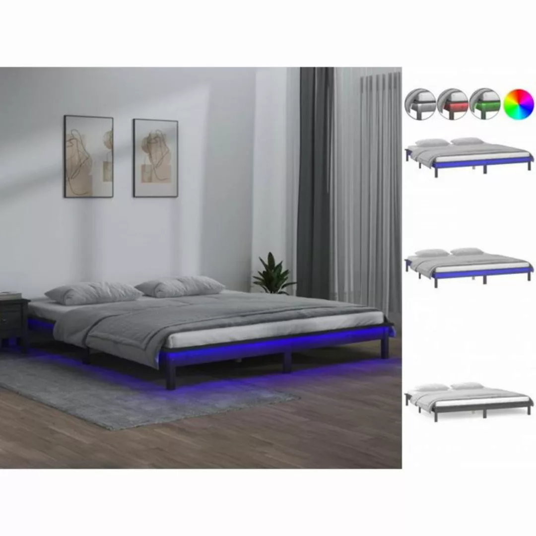 vidaXL Bettgestell Massivholzbett mit LEDs Grau 140x190 cm Bett Bettrahmen günstig online kaufen