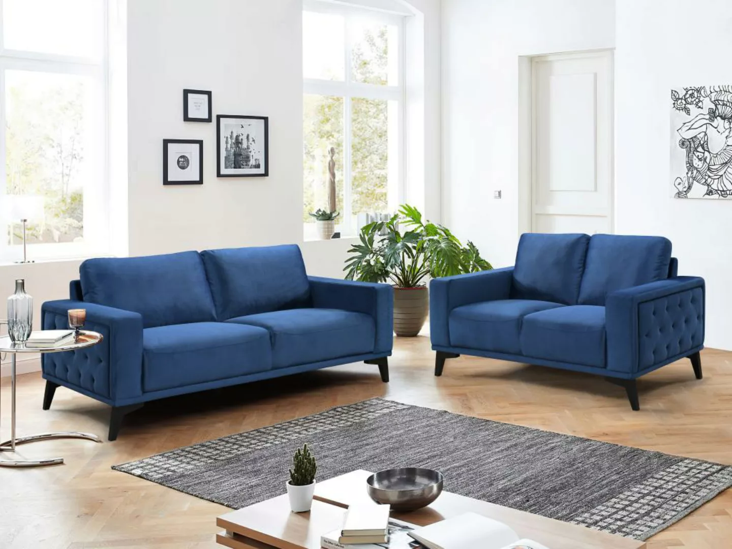Sofa 3-Sitzer - Samt - Königsblau - AZILIS günstig online kaufen
