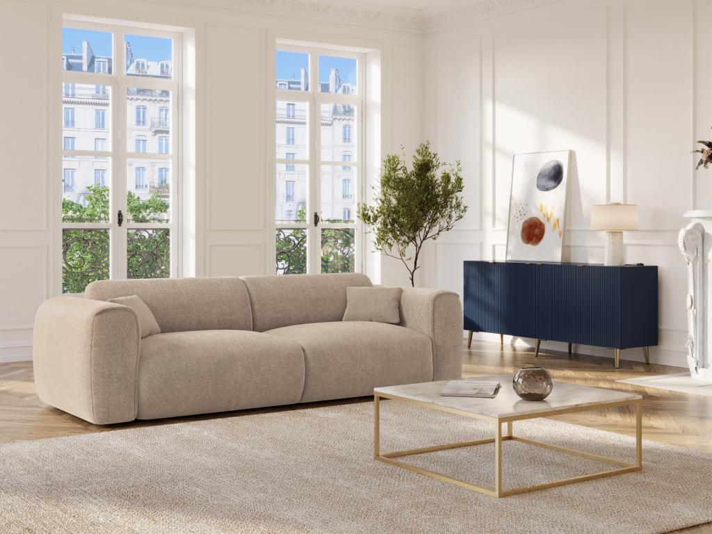 Sofa 4-Sitzer mit Matratze - Struktursamt - Beige - POGNIA günstig online kaufen