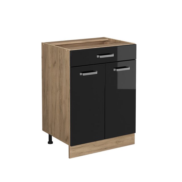 Livinity® Unterschrank R-Line, Schwarz Hochglanz/Goldkraft Eiche, 60 cm mit günstig online kaufen