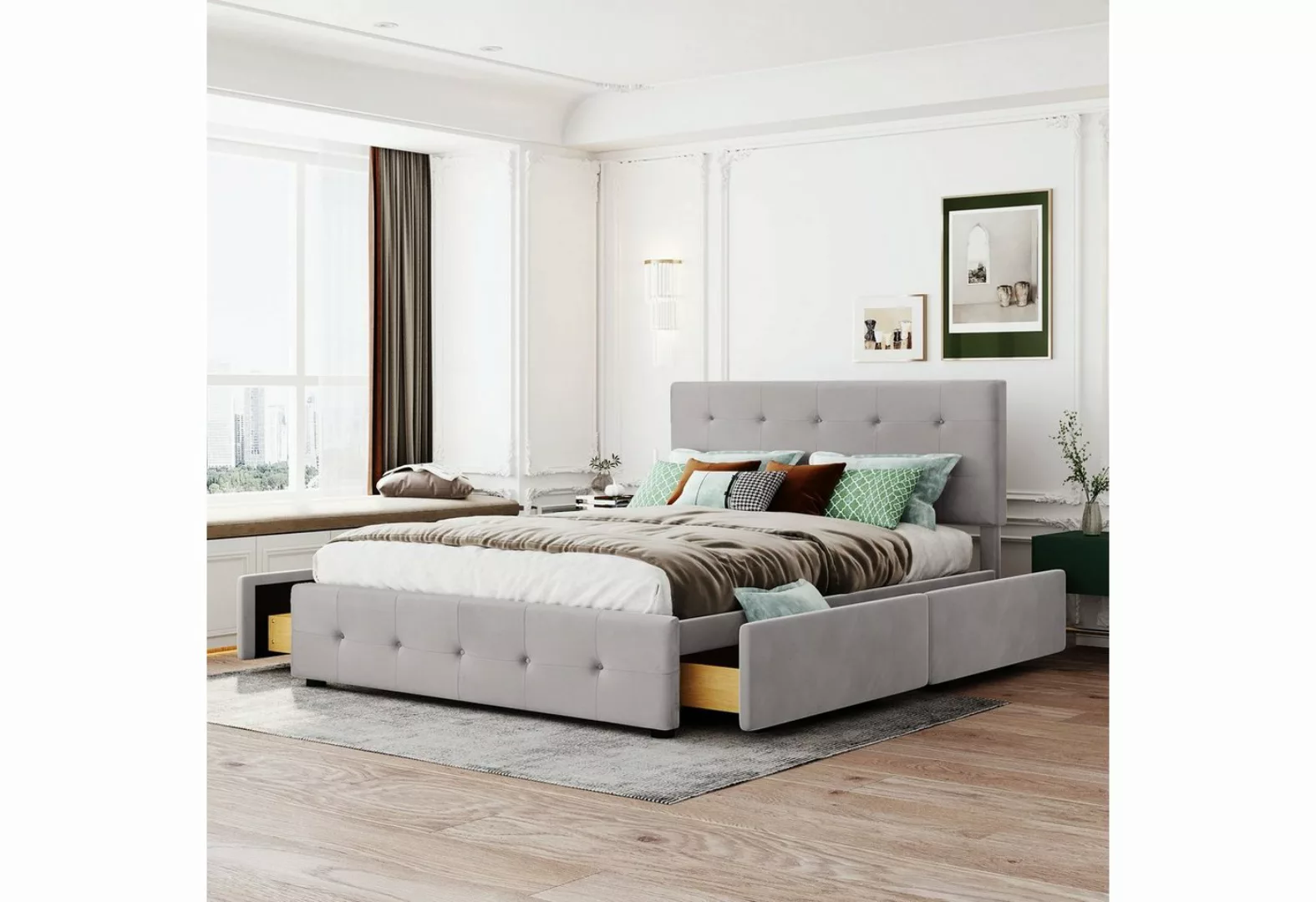 REDOM Polsterbett Doppelbett Bett Funktionsbett + 4 Schubladen ohne Matratz günstig online kaufen