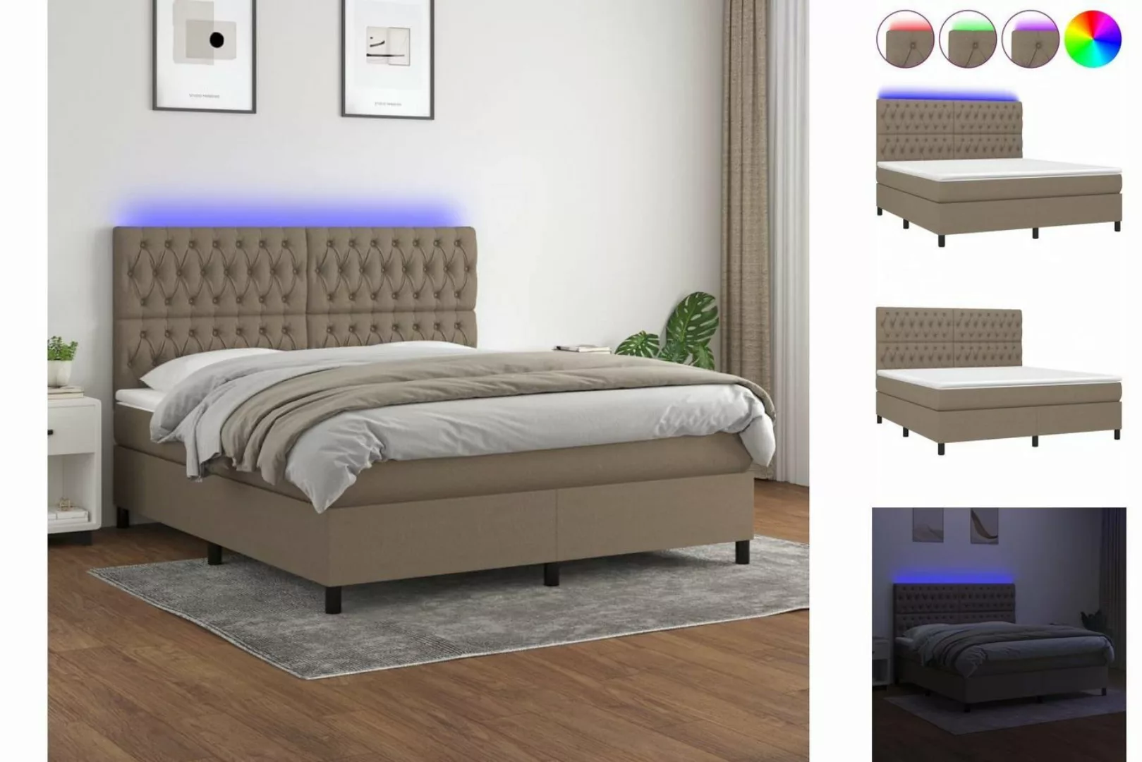 vidaXL Boxspringbett Boxspringbett mit Matratze LED Taupe 180x200 cm Stoff günstig online kaufen