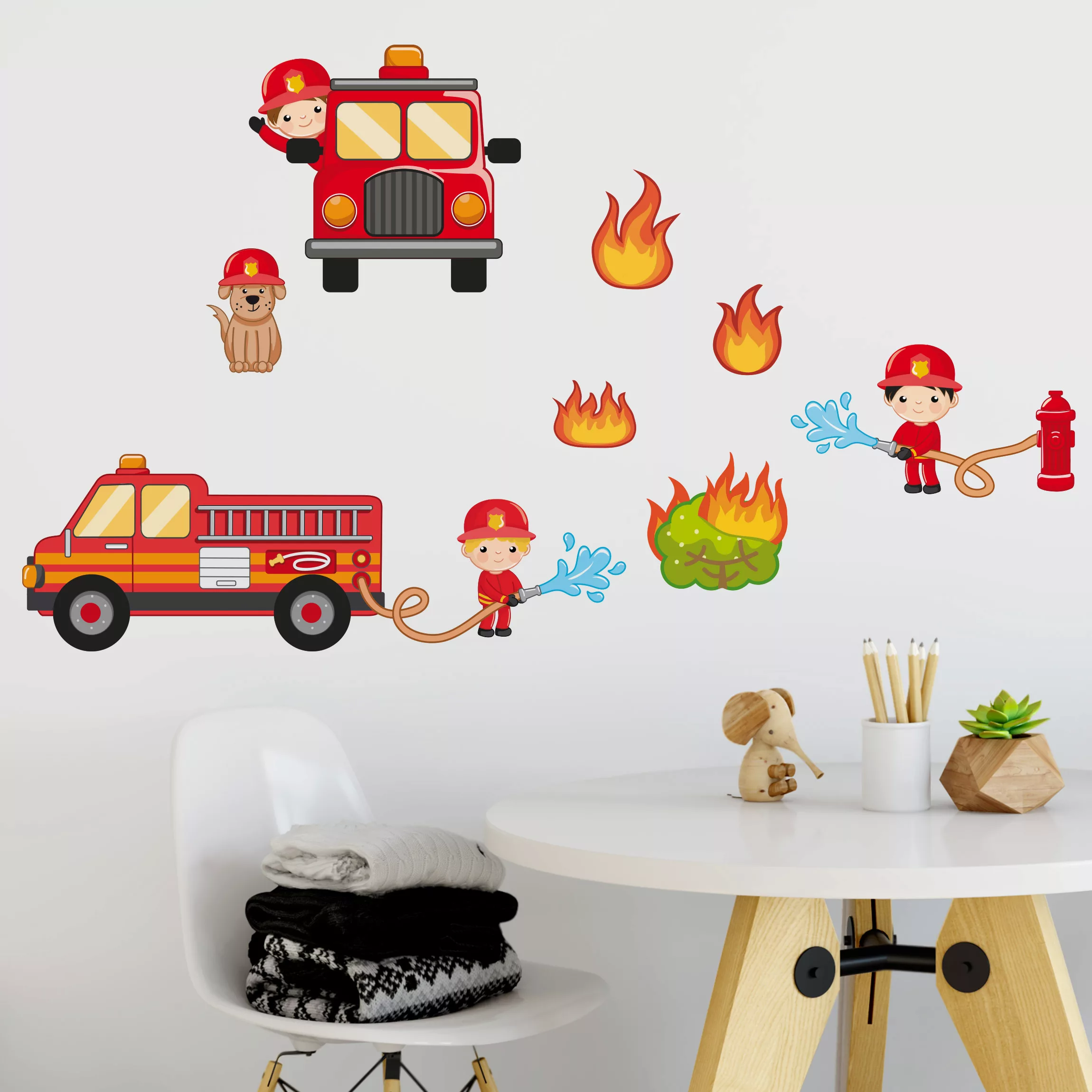 Wandtattoo Kinderzimmer Feuerwehr im Einsatz Set günstig online kaufen