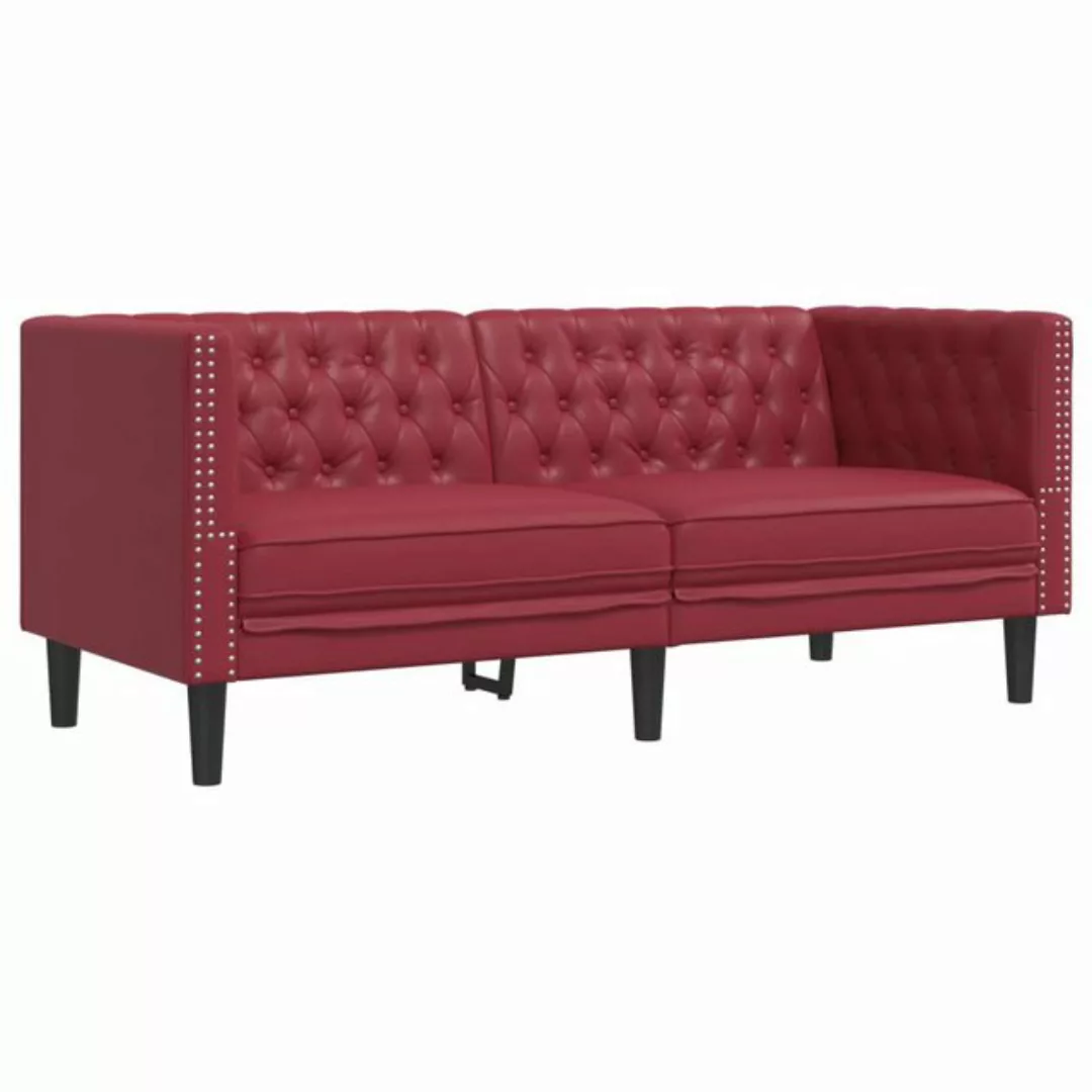 vidaXL Chesterfield-Sofa, Chesterfield-Sofa 2-Sitzer Weinrot Kunstleder günstig online kaufen