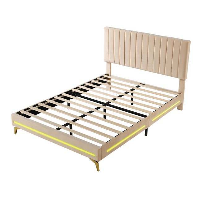 IDEASY Polsterbett Doppelbett, 140 x 200 cm, LED-Licht, Samtstoff, mit vers günstig online kaufen