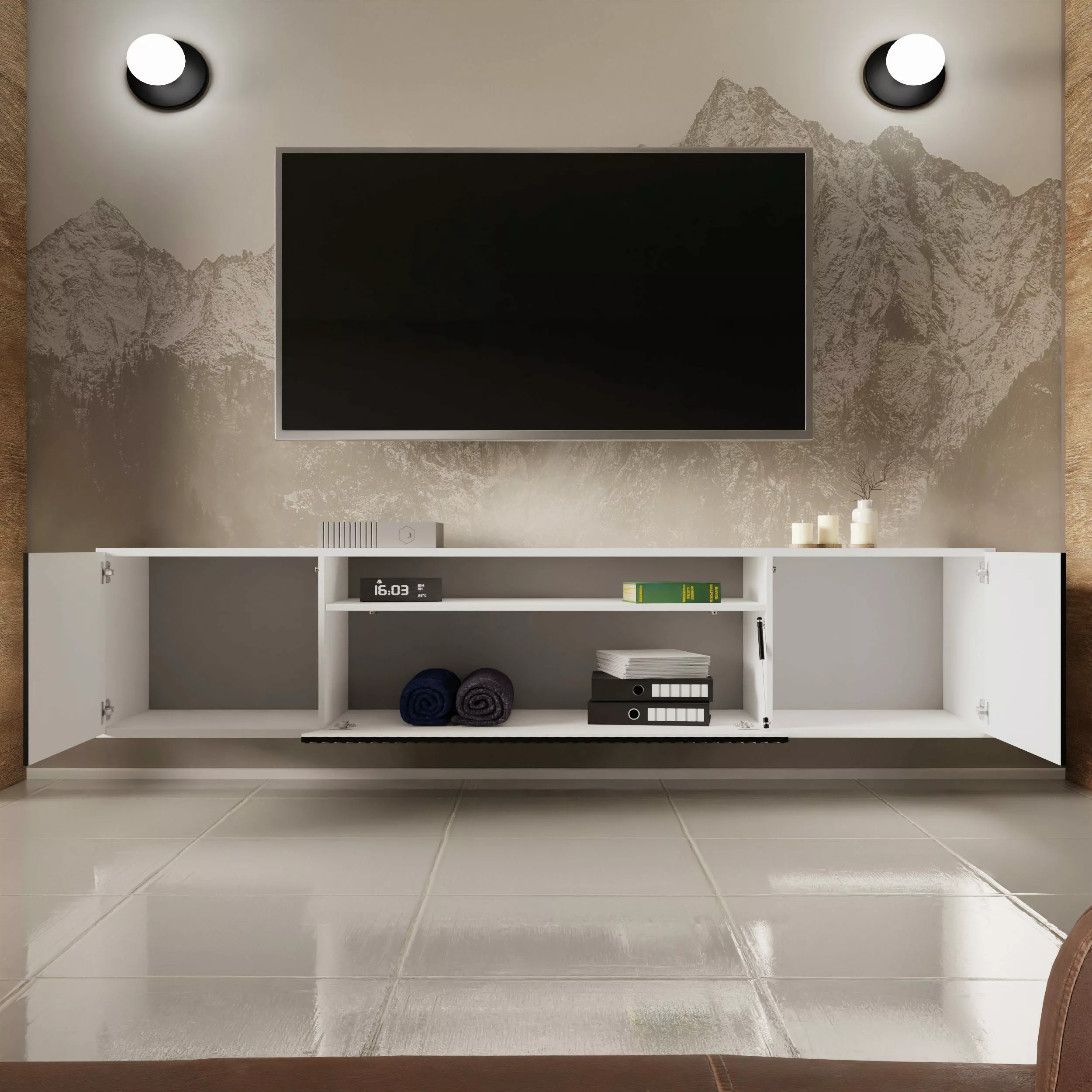 Beautysofa TV-Schrank Moderner Hängeschrank mit gefräster günstig online kaufen