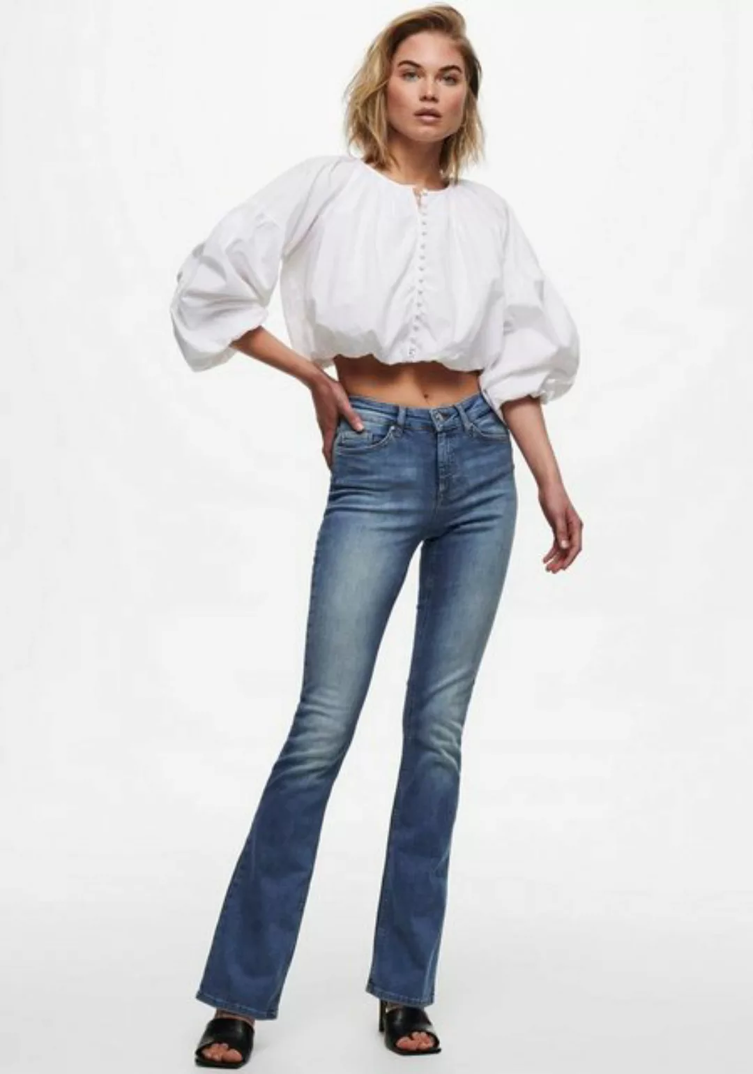 Only Damen Jeans ONLBLUSH MID FLARED REA1319 Blau - Medium Blue Denim günstig online kaufen