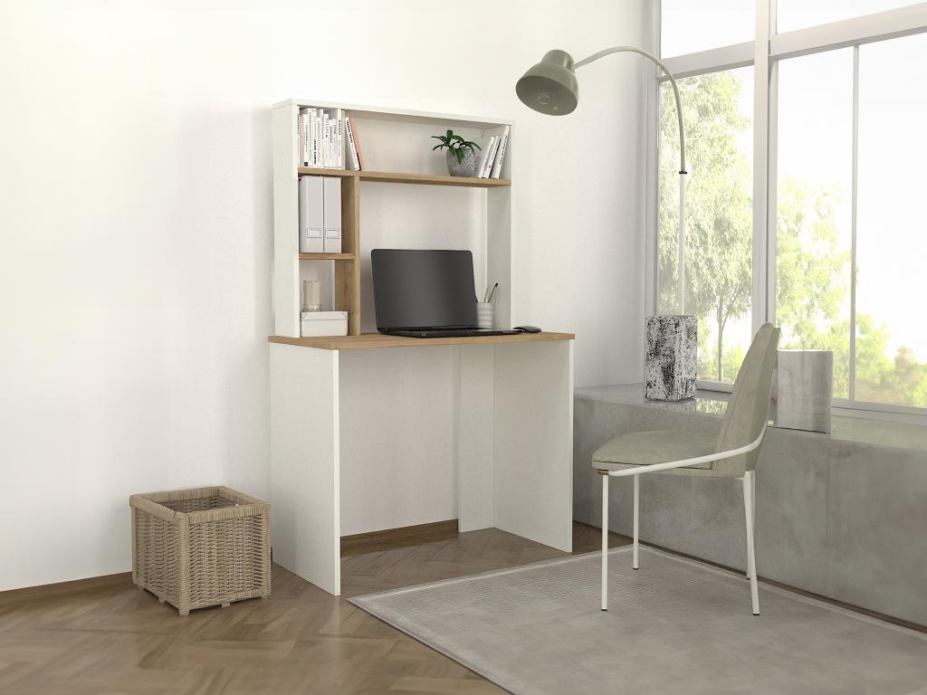 Schreibtisch mit Stauraum - Weiß & Holzfarben - VALURI günstig online kaufen