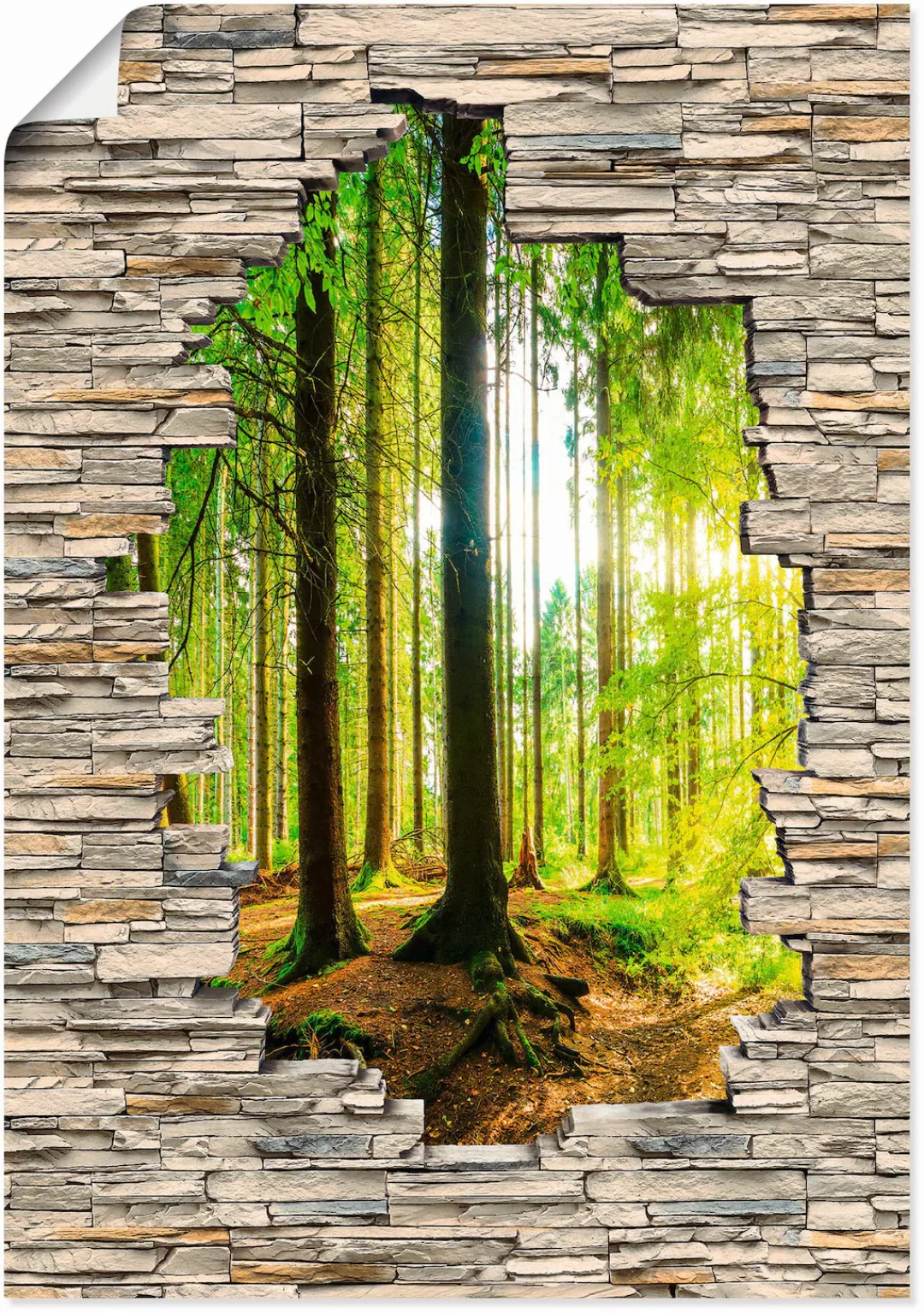 Artland Wandbild »Wald mit Bach Blick Stein Mauer«, Waldbilder, (1 St.) günstig online kaufen