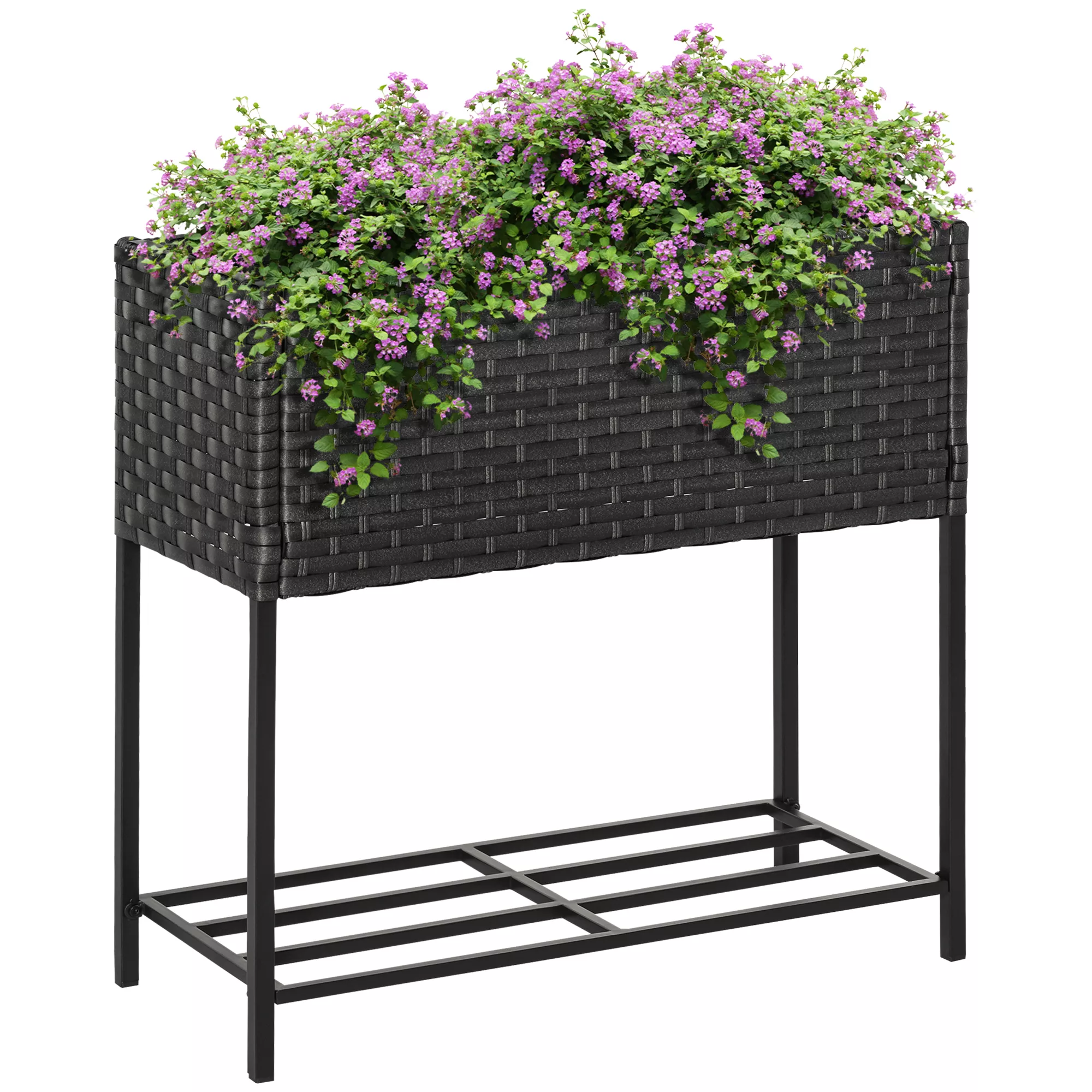 Outsunny Hochbeet Blumenkasten aus Poly Rattan mit Füßen und Ablage, 70 x 3 günstig online kaufen