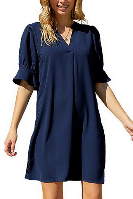BlauWave Midikleid Frauen V-Ausschnitt Halbarm Hemdkleid (1-tlg., Kurzes Kl günstig online kaufen