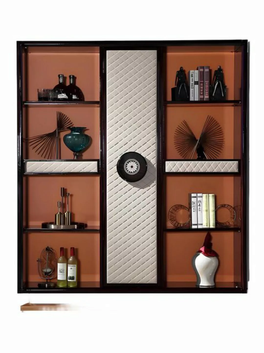 Xlmoebel Vitrine Exklusiver Designer-Schrank mit Holz und Leder für Bücher günstig online kaufen