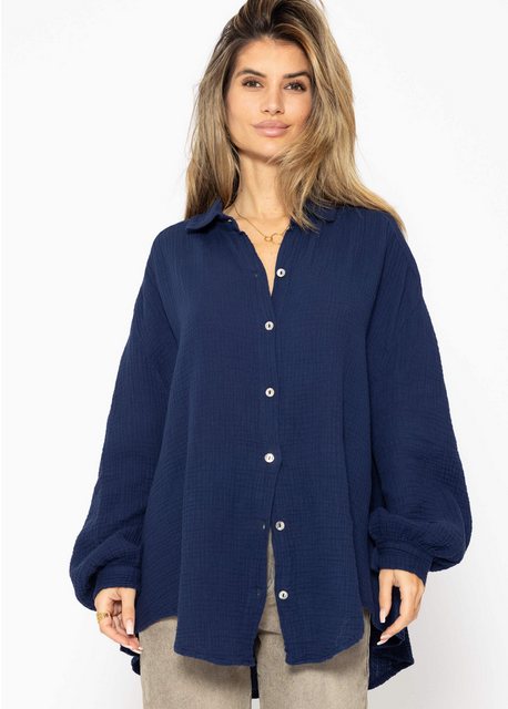 SASSYCLASSY Longbluse Oversize Musselin Bluse Damen kurz Langarm Elegant He günstig online kaufen