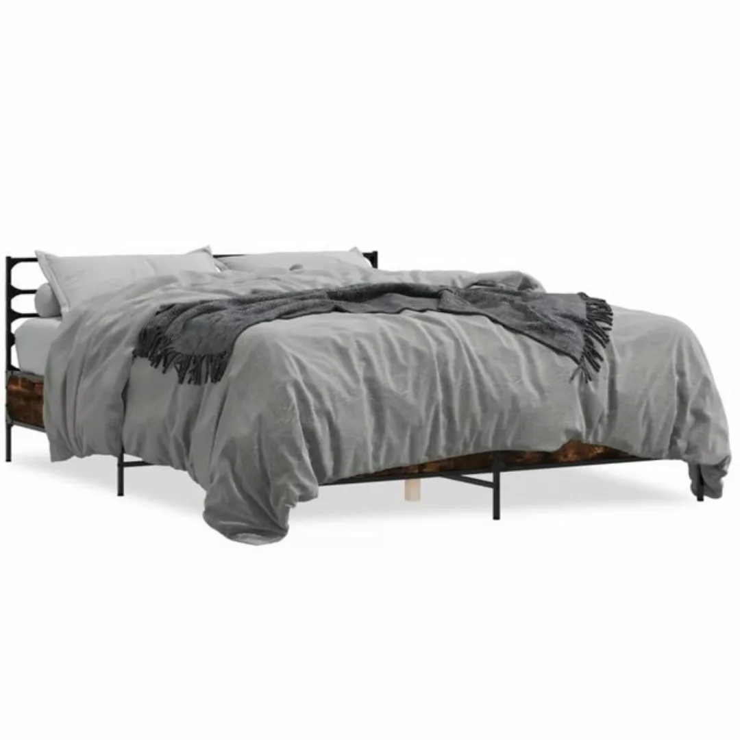 vidaXL Bett Bettgestell Räuchereiche 150x200 cm Holzwerkstoff und Metall günstig online kaufen