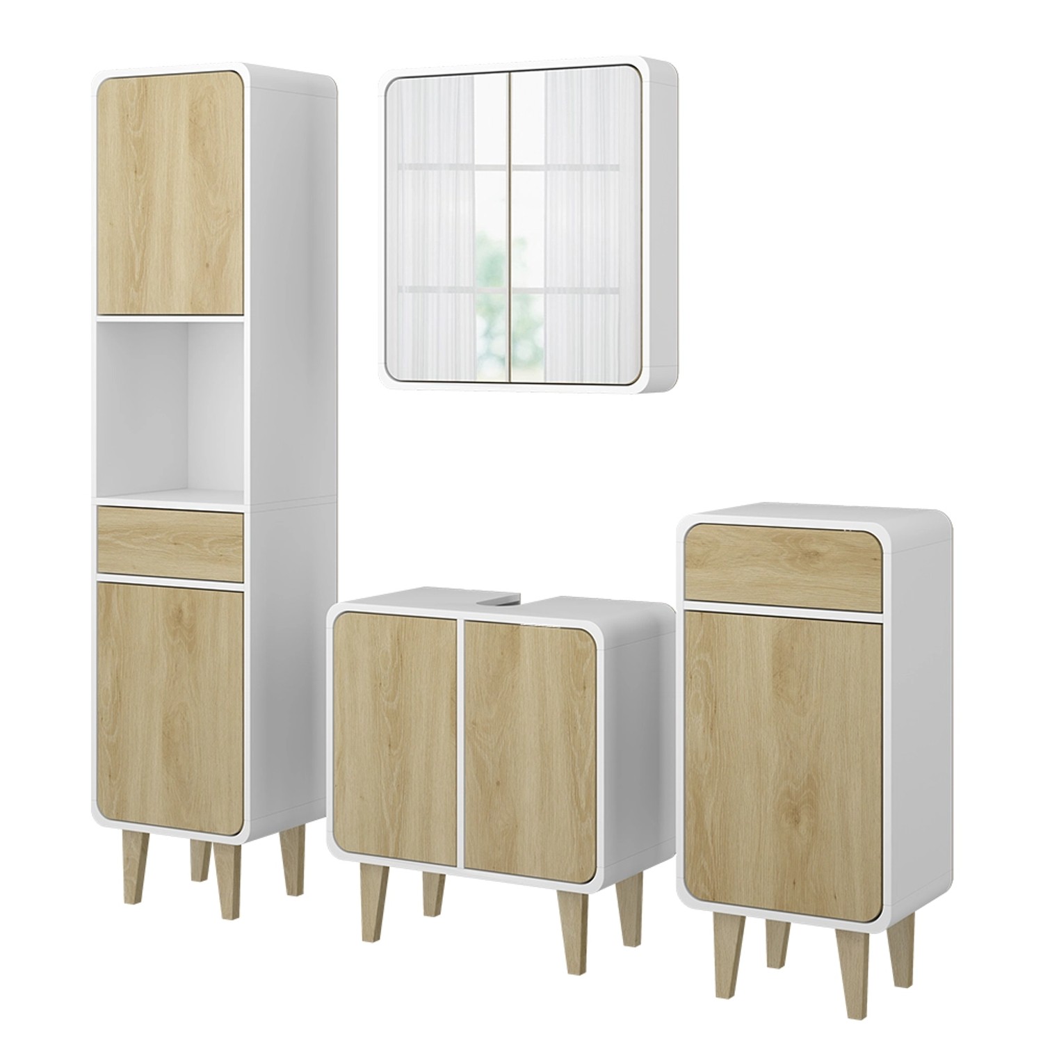 Vicco Badmöbel-Set Arla Weiß/Eiche 4 Teile günstig online kaufen