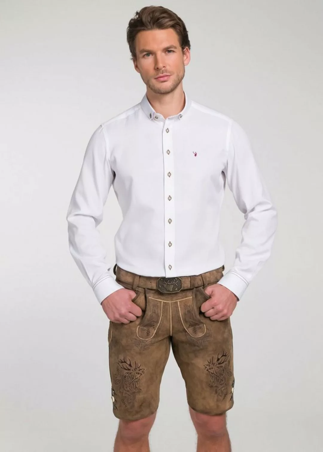 Spieth & Wensky Shorts Lederhose Nercel mit Hirschstickerei günstig online kaufen