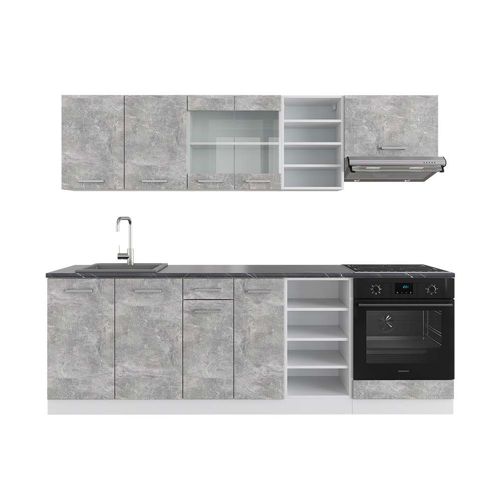 Vicco Küchenzeile R-Line, Beton/Weiß, 240 cm, günstig online kaufen