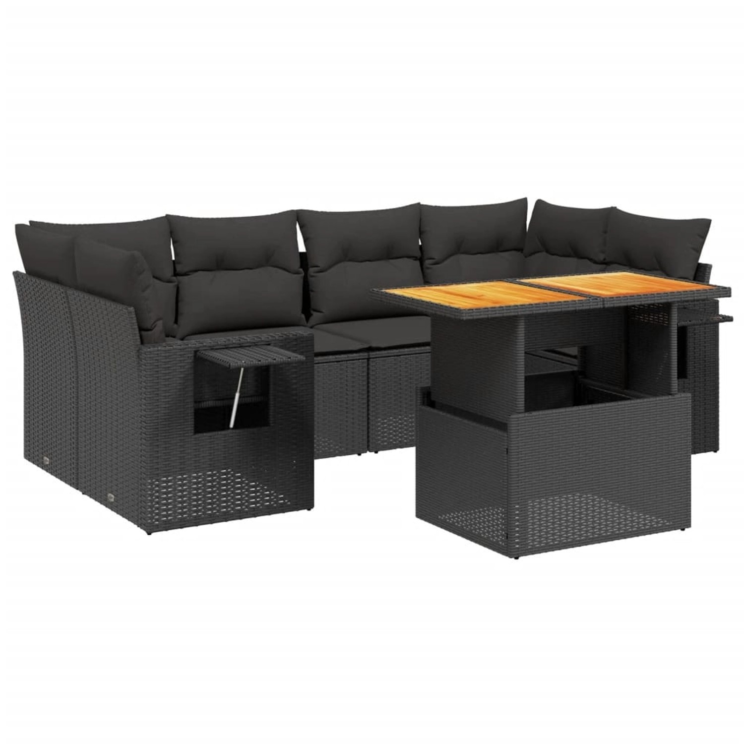 vidaXL 7-Tlg Garten-Sofagarnitur mit Kissen Schwarz Poly Rattan 3271650 günstig online kaufen