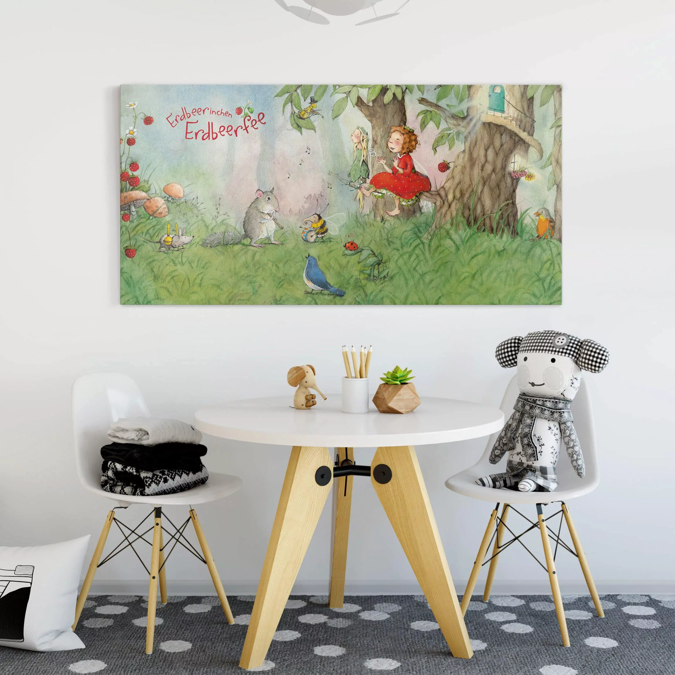 Leinwandbild Kinderzimmer - Querformat Erdbeerinchen Erdbeerfee - Zusammen günstig online kaufen
