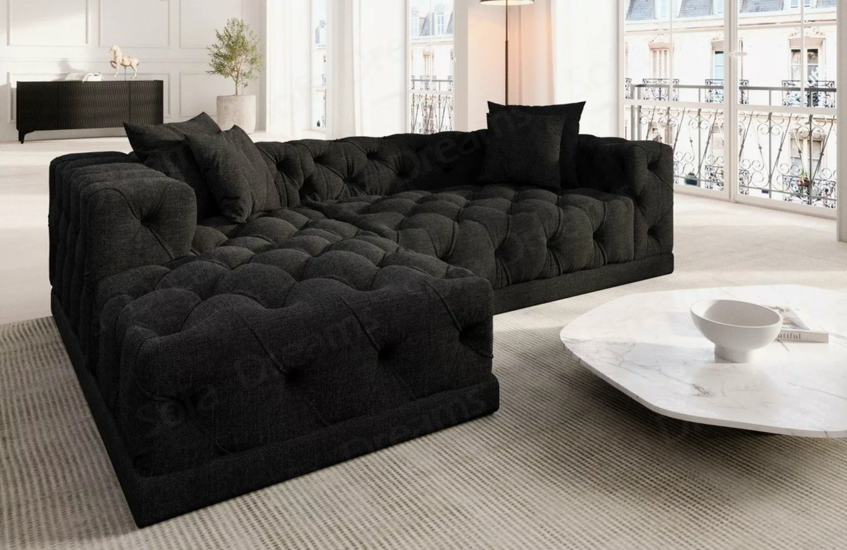 Sofa Dreams Ecksofa Strukturstoff Stoff Polster Sofa Palma L Form kurz Stof günstig online kaufen