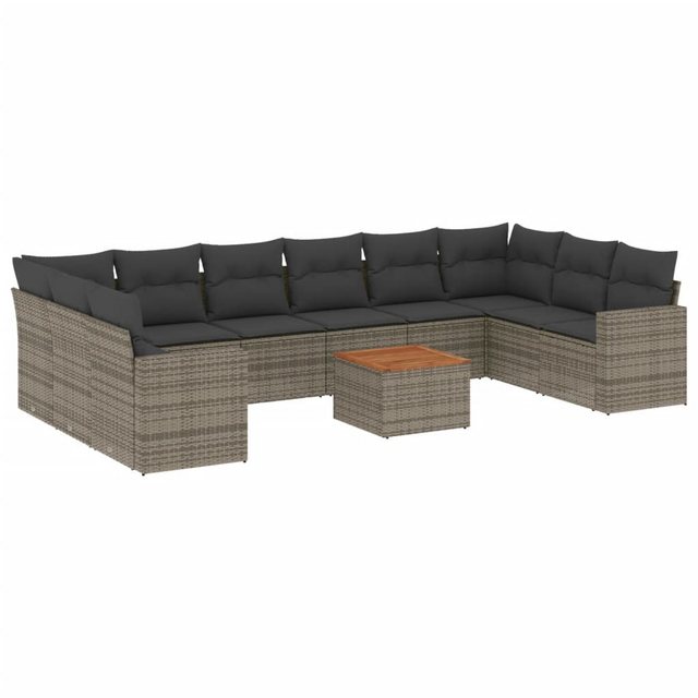 vidaXL Sofaelement 11-tlg. Garten-Sofagarnitur mit Kissen Grau Poly Rattan günstig online kaufen