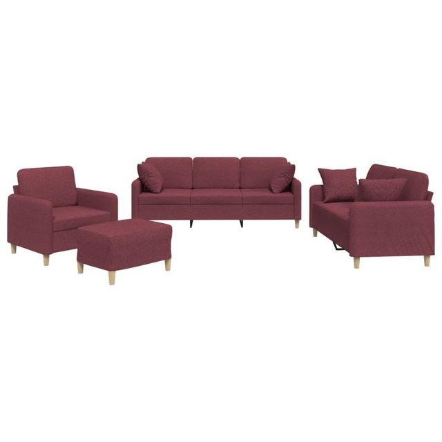 vidaXL Sofa 4-tlg. Sofagarnitur mit Kissen Weinrot Stoff günstig online kaufen