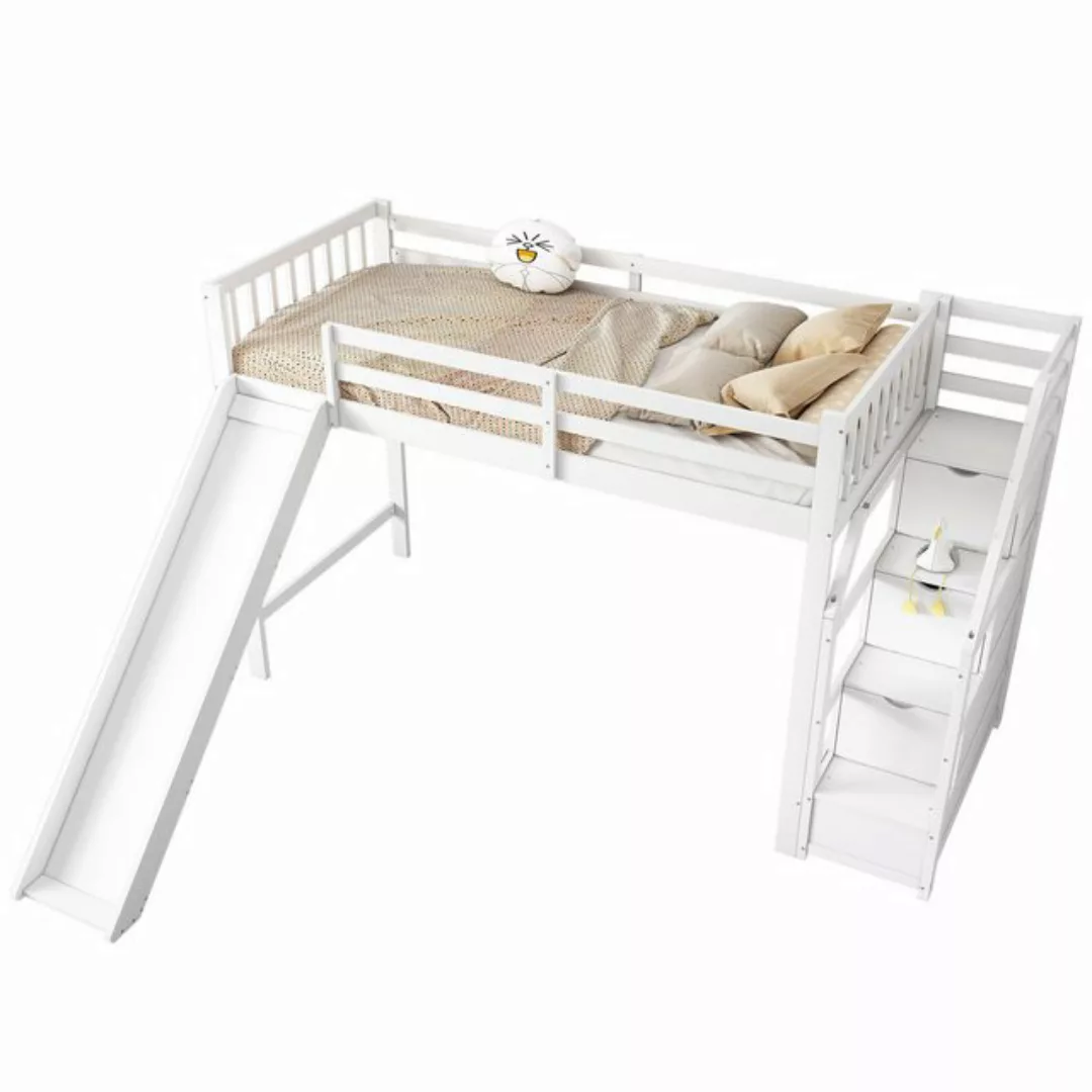 Ulife Hochbett Etagenbett Kinderbett mit Stauraumtreppe Mit Rutsche, 90*200 günstig online kaufen