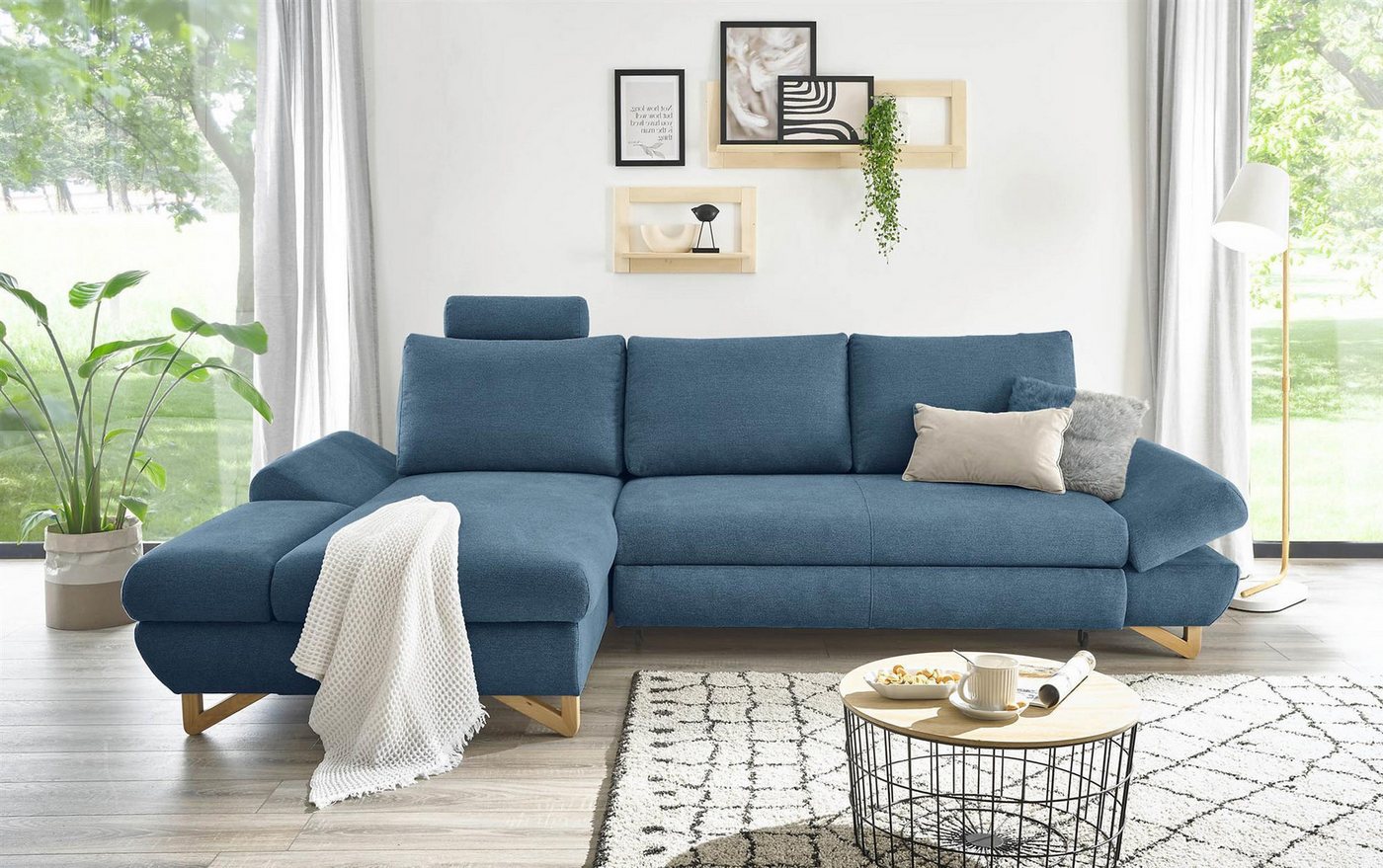 Design-Wohngalerie Sofa Ecksofa Halsta - Strukturstoff Denim, Recamiere lin günstig online kaufen