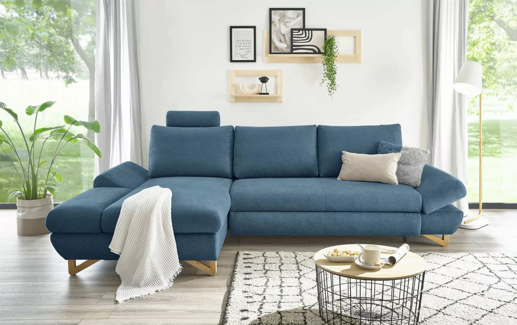 Design-Wohngalerie Sofa Ecksofa Halsta - Strukturstoff Silber, Recamiere li günstig online kaufen