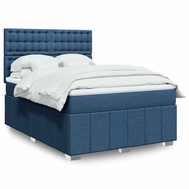 vidaXL Boxspringbett, Boxspringbett mit Matratze Blau 140x190 cm Stoff günstig online kaufen