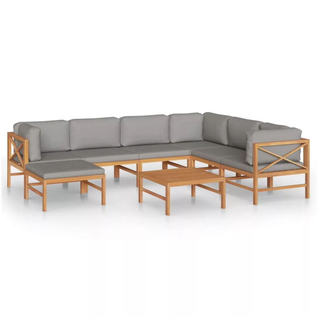 8-tlg. Garten-lounge-set Mit Grauen Kissen Massivholz Teak günstig online kaufen