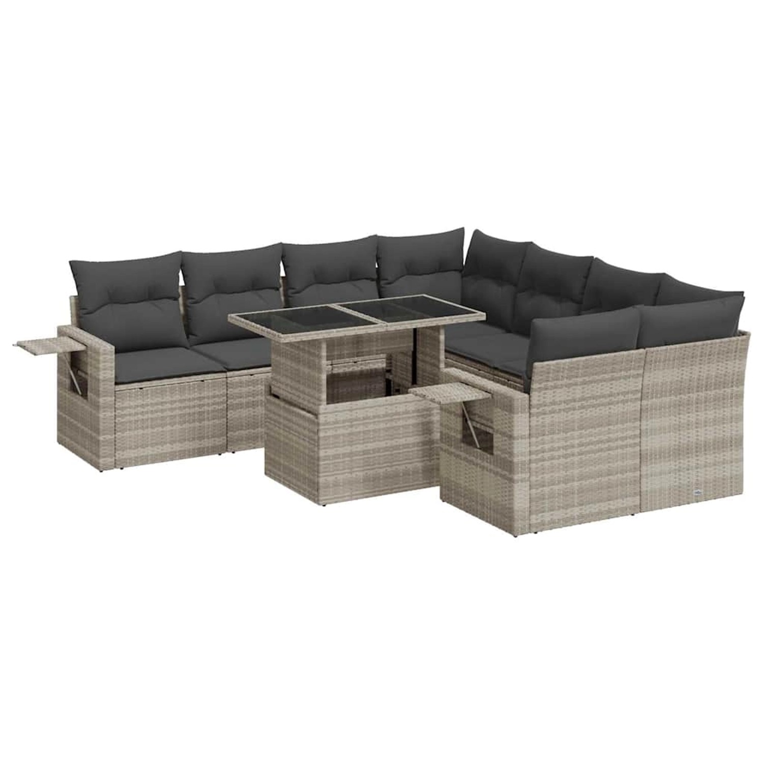 vidaXL 9-Tlg Garten-Sofagarnitur mit Kissen Hellgrau Poly Rattan 3326453 günstig online kaufen