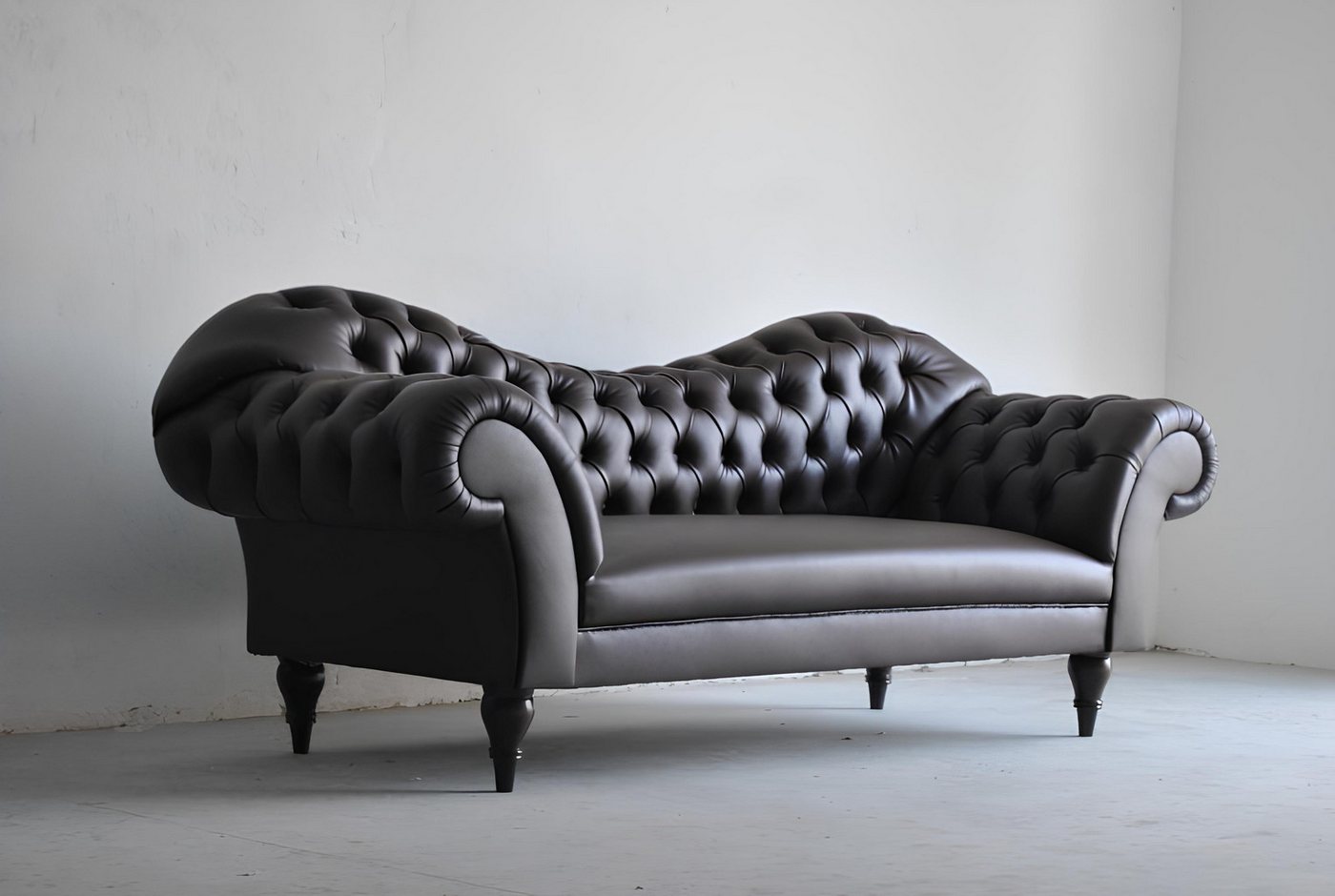 Xlmoebel Sofa Schwarzes Chesterfield-Sofa mit Stoffbezug für drei Personen günstig online kaufen