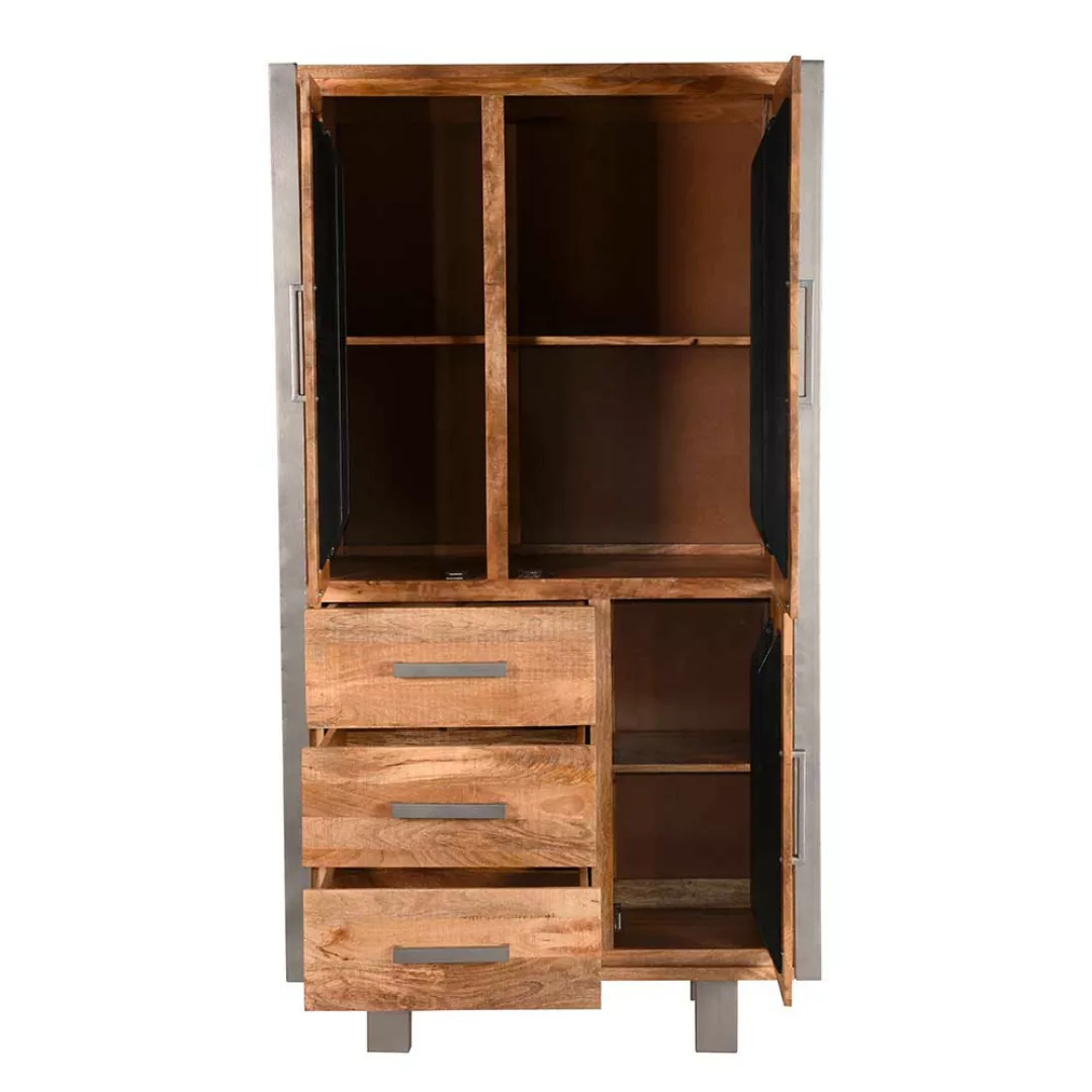 Schrank aus Mangobaum Massivholz und Metall 100 cm breit und 185 cm hoch günstig online kaufen