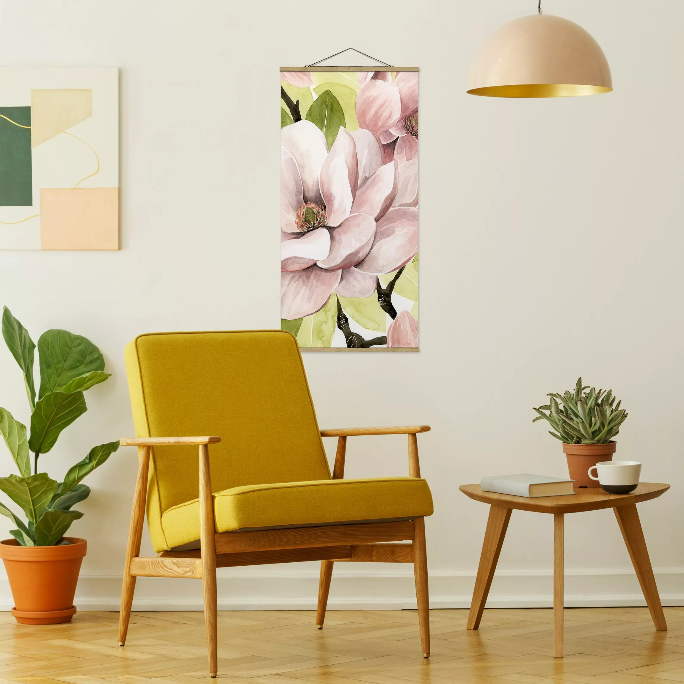 Stoffbild Blumen mit Posterleisten - Hochformat Magnolie errötet I günstig online kaufen