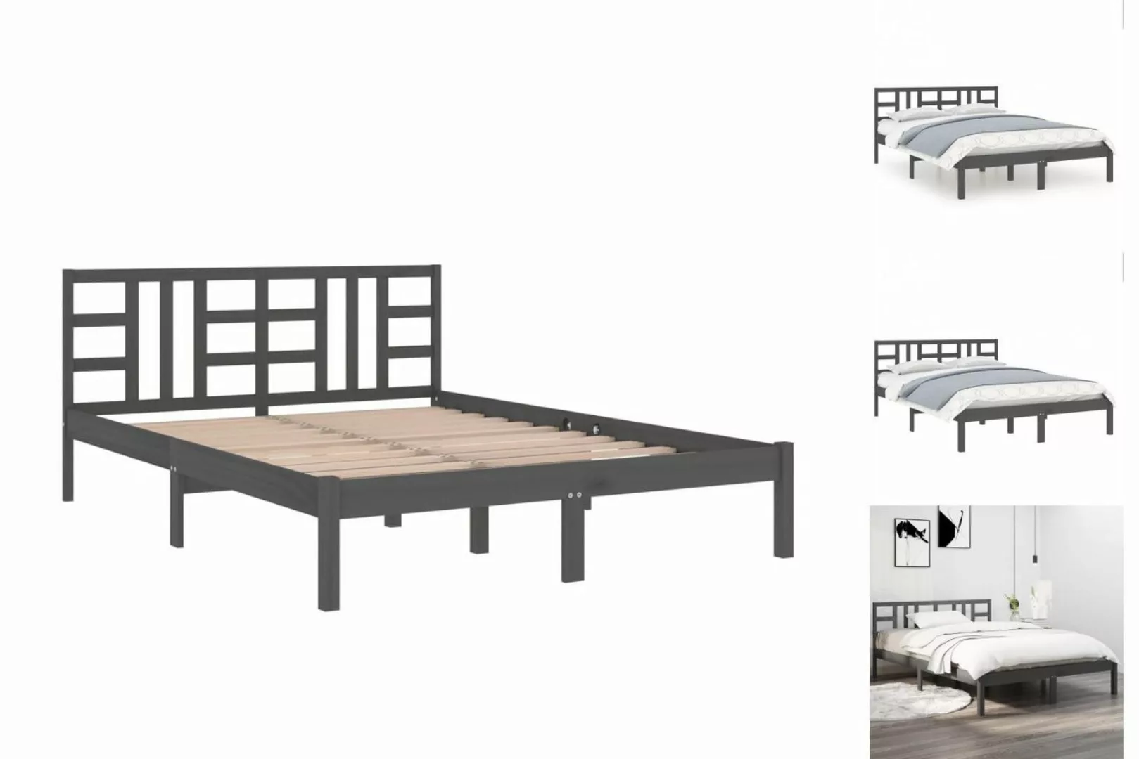 vidaXL Bettgestell Massivholzbett Grau 200x200 cm Bett Holz Bettgestell Dop günstig online kaufen