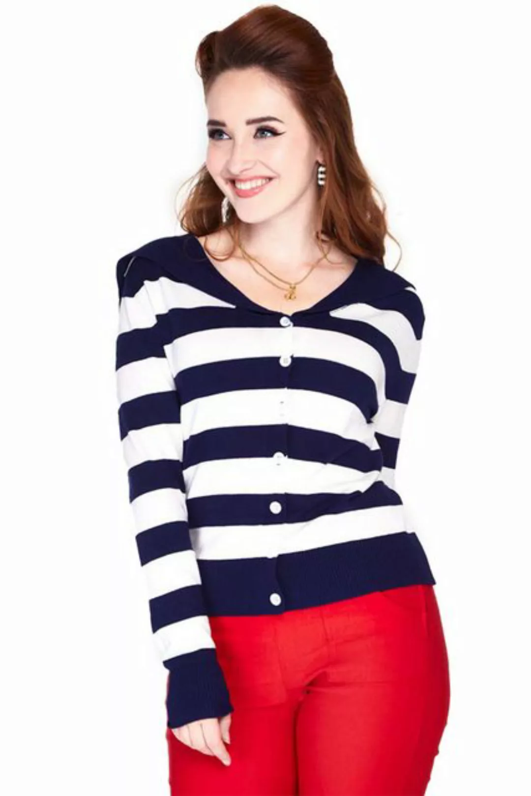 Voodoo Vixen Strickjacke Sailor Collar Stripe Retro Vintage Cardigan Gestre günstig online kaufen