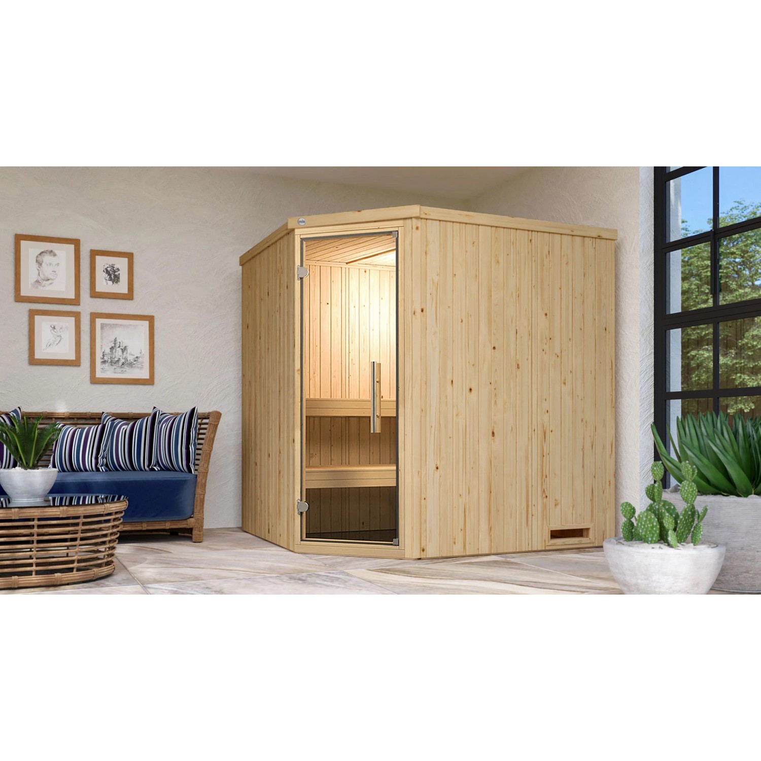 Weka Element-Ecksauna Varberg 2 Sparset 7,5 kW BioS Glastür günstig online kaufen