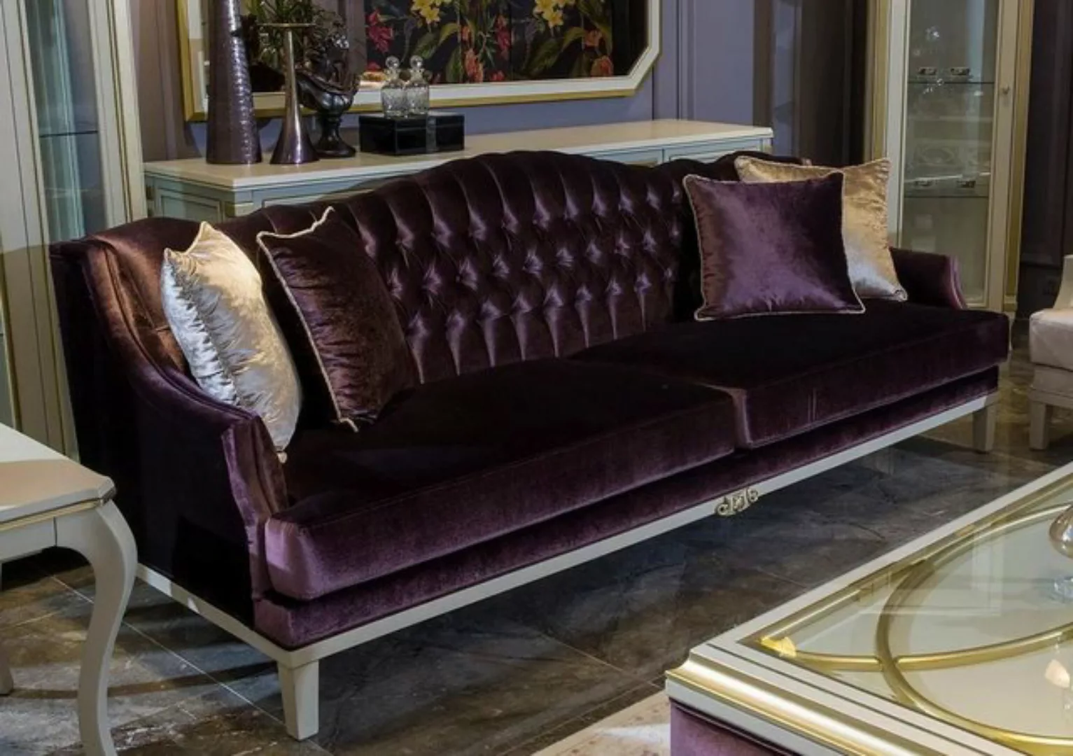 Casa Padrino Sofa Luxus Barock Sofa Lila / Weiß / Gold 239 x 83 x H. 91 cm günstig online kaufen