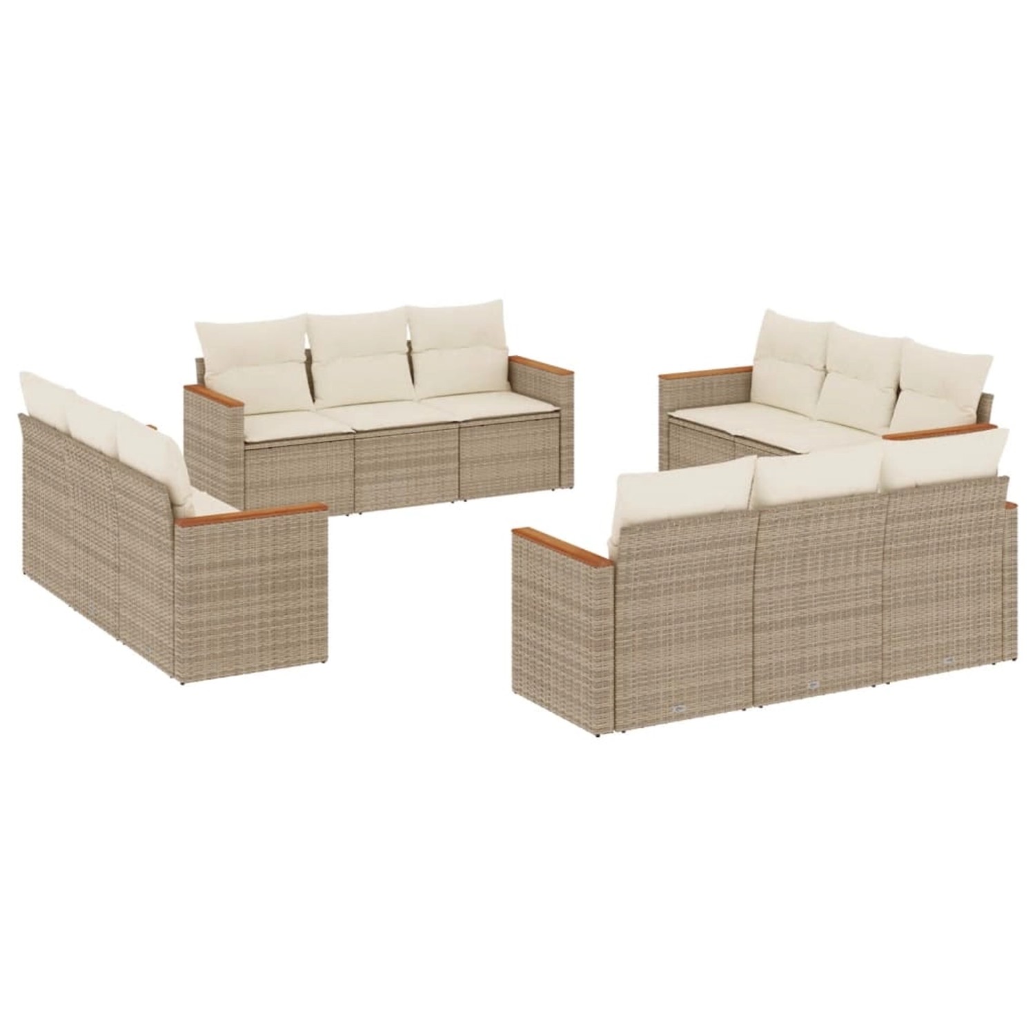 vidaXL 12-Tlg Garten-Sofagarnitur mit Kissen Beige Poly Rattan 3225834 günstig online kaufen